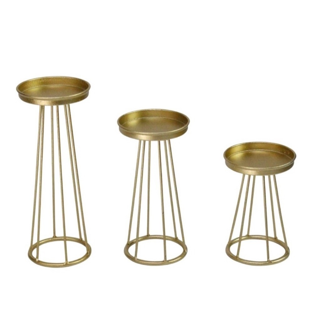 pillar candle holder stands geometric metal gold